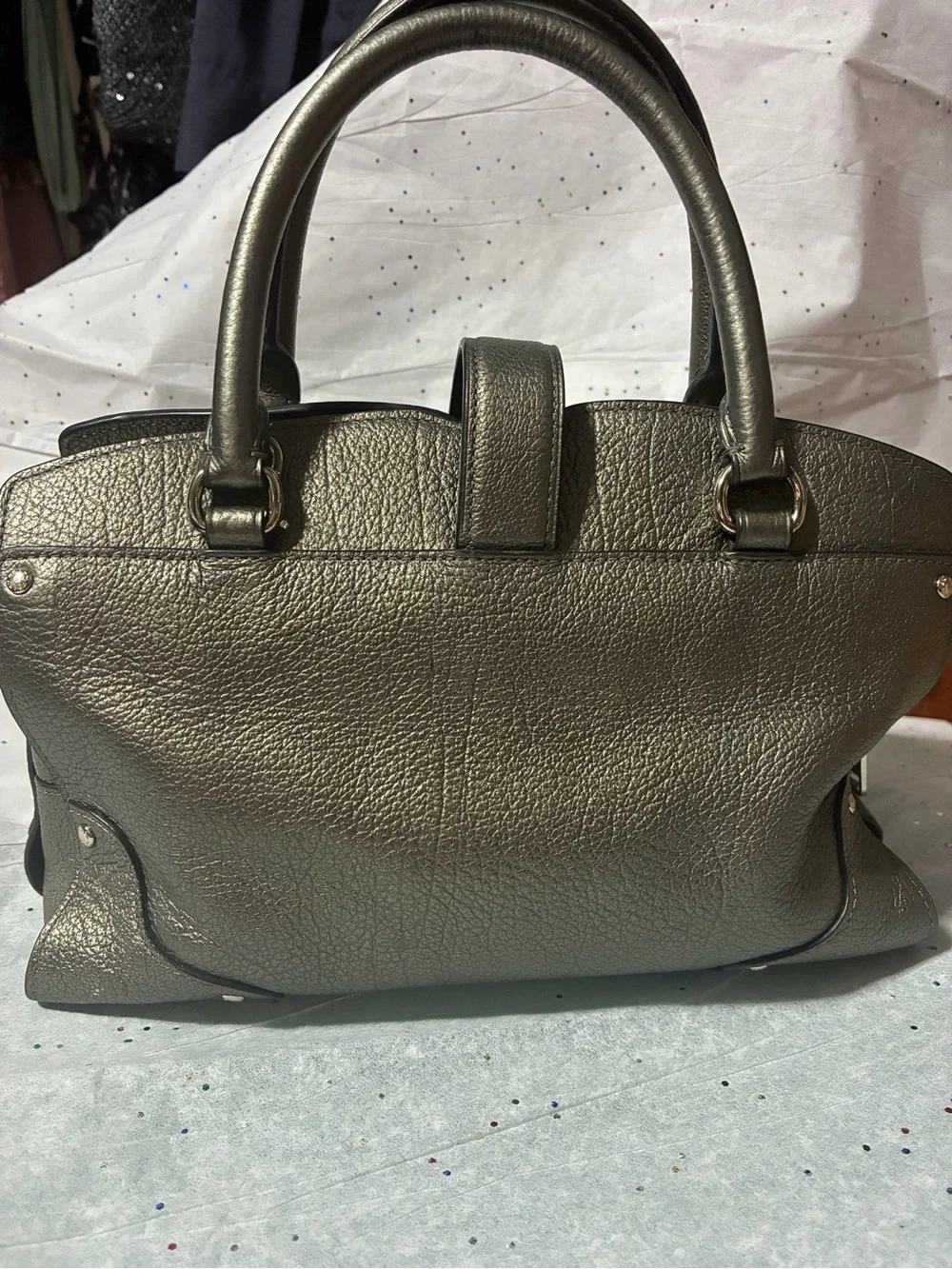 Coach Metallic Silver Pebbled Leather Satchel